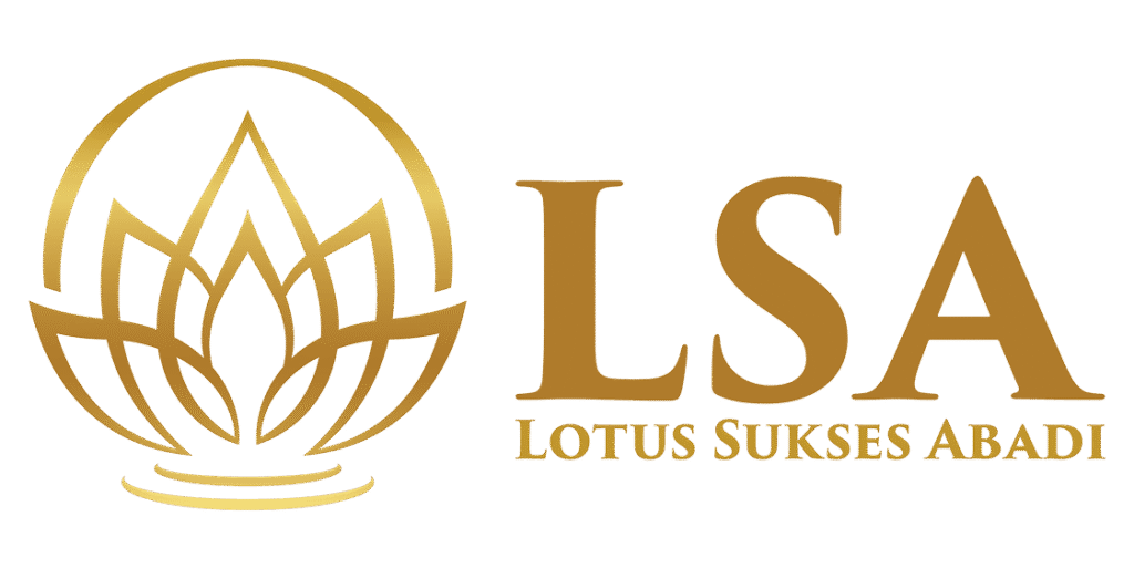 Logo emas Lotus Sukses Abadi berbentuk bunga lotus elegan, mewakili penyedia triplek terbesar di Bali.